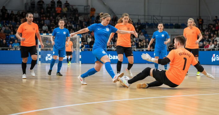 Gemengd team speelt zaalvoetbal