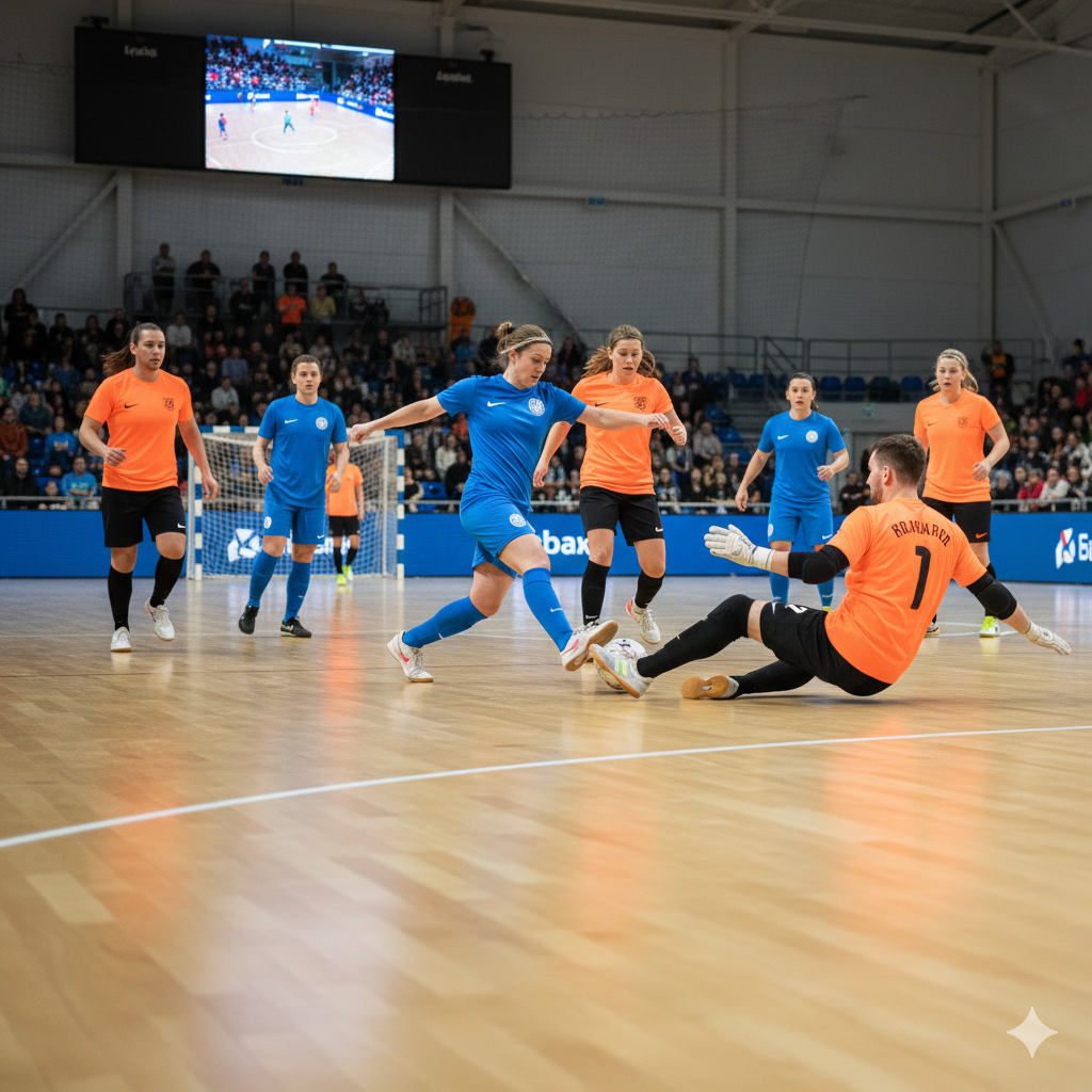 Gemengd team speelt zaalvoetbal