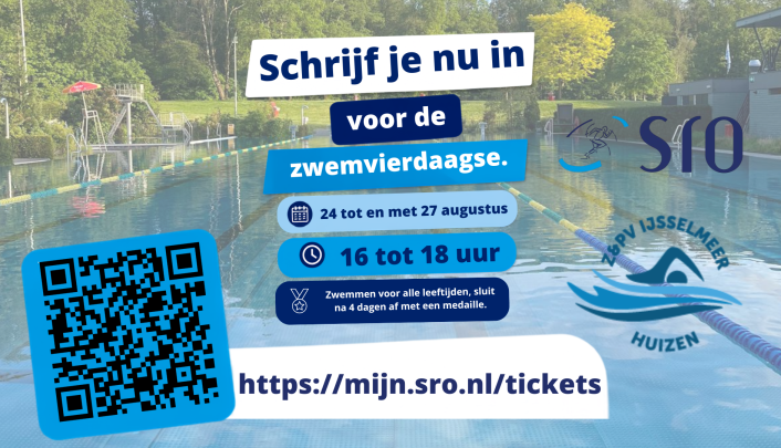 Zwem vierdaagse landscape poster met daarop een qr code en generale informatie