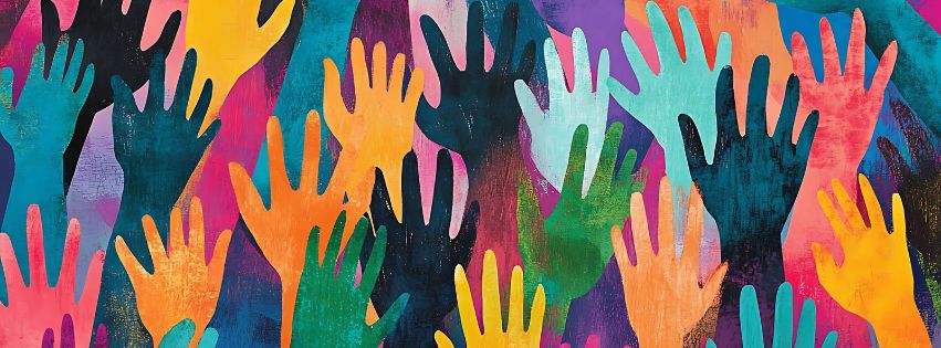 Geschilderde handen in verschillende kleuren